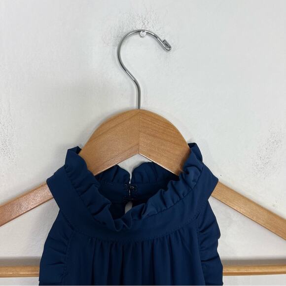 Amanda Uprichard Blue Ruffle Halter Mini Dress Size Small - Picture 7 of 11
